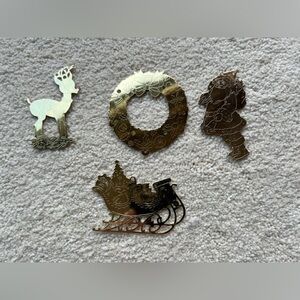 Set of 4 Vintage Brass Christmas Ornaments- cute on a wreath or tree
